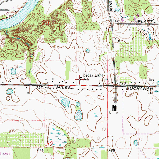 Topographic Map of Cedar Lane School, MI