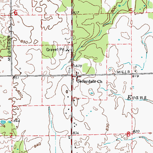 Topographic Map of Cedardale Church, MI