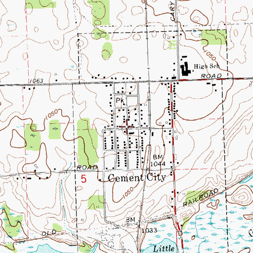 Topographic Map of Cement City, MI