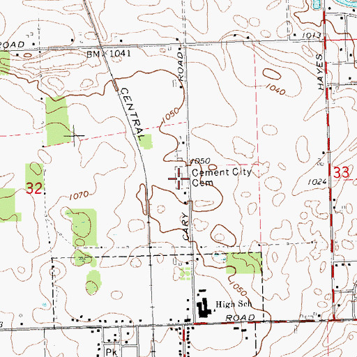 Topographic Map of Cement City Cemetery, MI