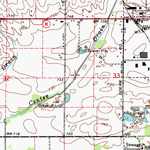 Topographic Map of Center Drain, MI