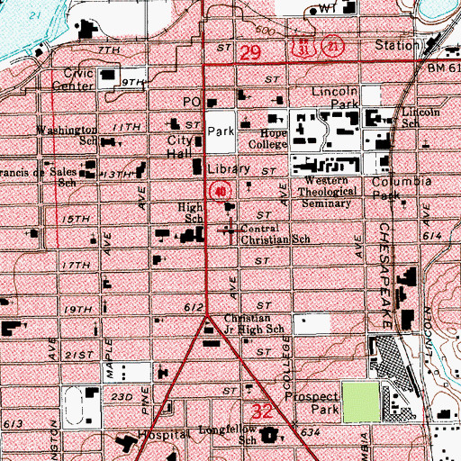 Topographic Map of Central Christian School, MI