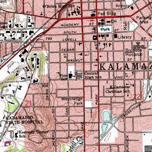 Topographic Map of Central High School, MI