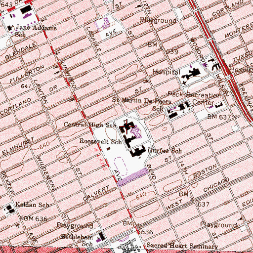 Topographic Map of Central High School, MI