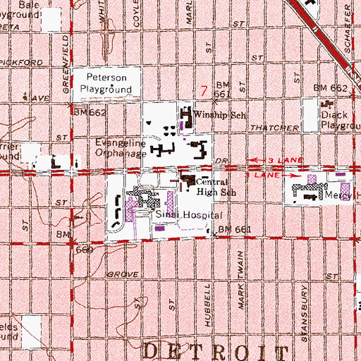 Topographic Map of Central High School, MI