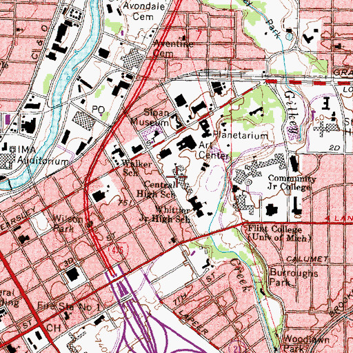 Topographic Map of Central High School, MI