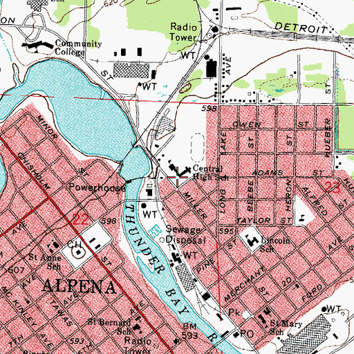 Topographic Map of Central High School, MI