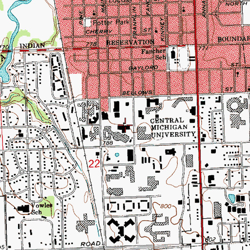 Topographic Map of Central Michigan University, MI