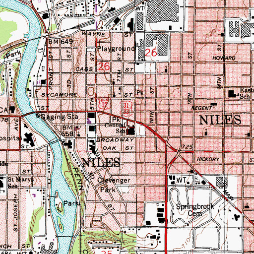Topographic Map of Central School, MI