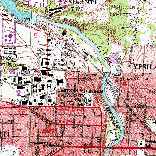 Topographic Map of Central School, MI