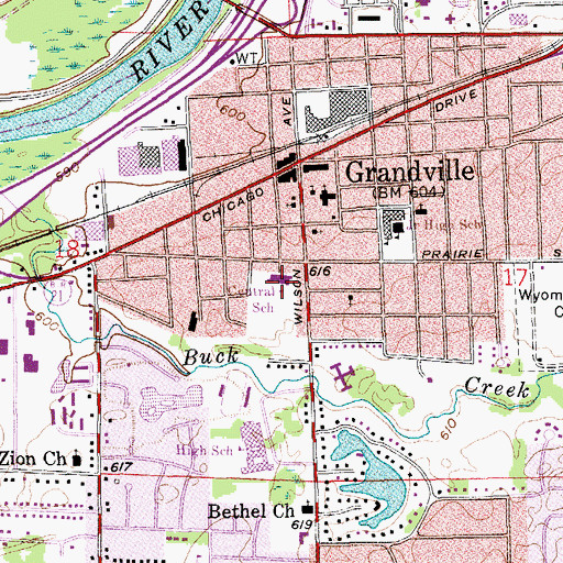Topographic Map of Central School, MI