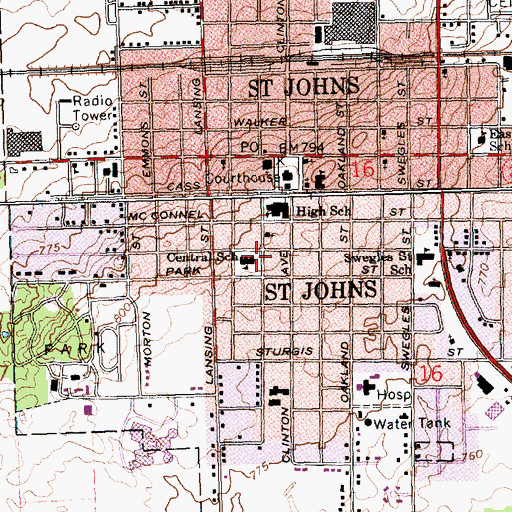 Topographic Map of Central School (historical), MI