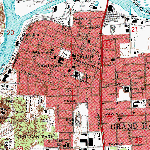 Topographic Map of Central School, MI