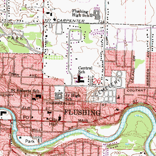 Topographic Map of Central School, MI