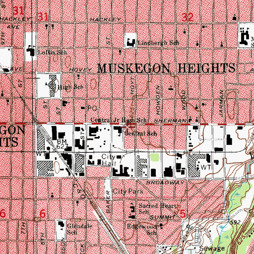 Topographic Map of Central School, MI