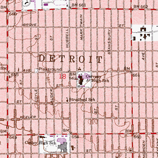 Topographic Map of Cerveny Junior High School, MI