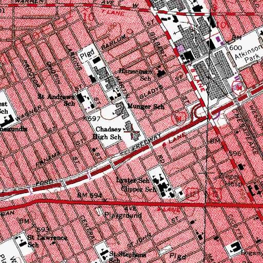 Topographic Map of Chadsey High School, MI