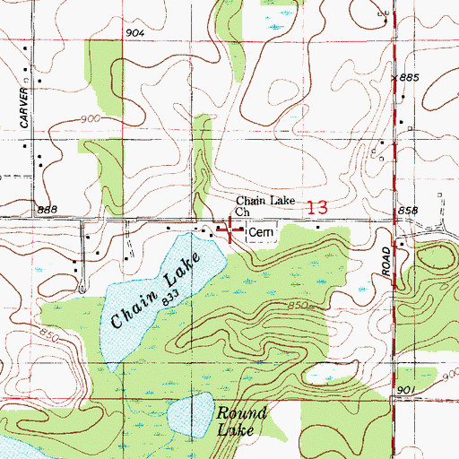 Topographic Map of Chain Lake Church, MI