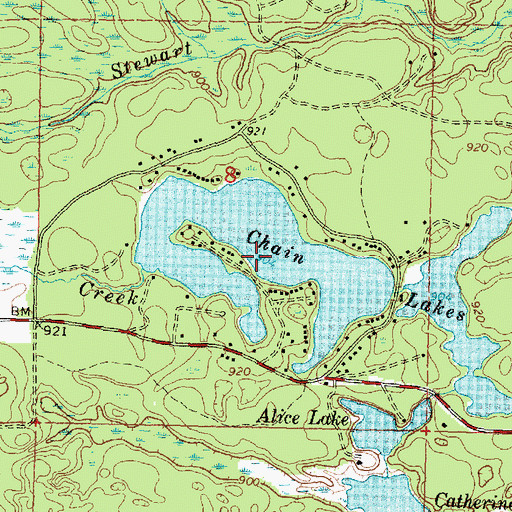 Topographic Map of Chain Lakes, MI