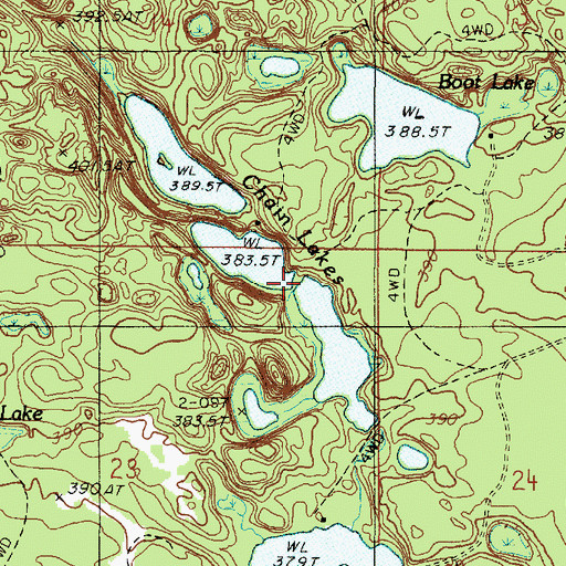 Topographic Map of Chain Lakes, MI