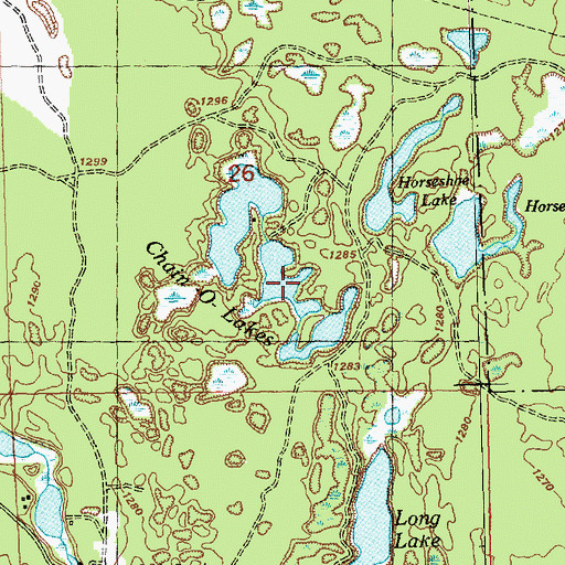 Topographic Map of Chain-O-Lakes, MI