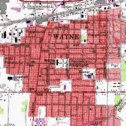 Topographic Map of Chamberlain Playground, MI