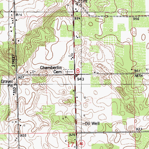 Topographic Map of Chamberlain School, MI