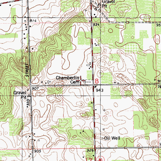 Topographic Map of Chamberlin Cemetery, MI