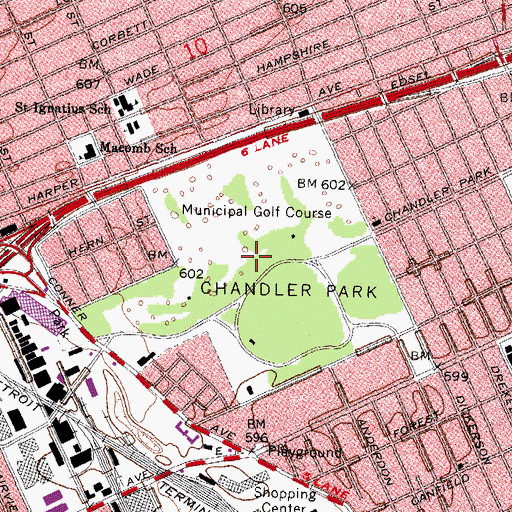 Topographic Map of Chandler Park, MI