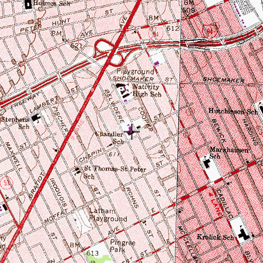 Topographic Map of Chandler School, MI