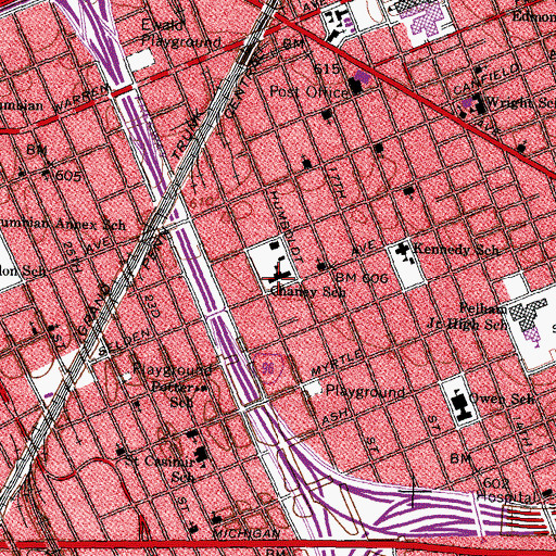 Topographic Map of Chaney School, MI