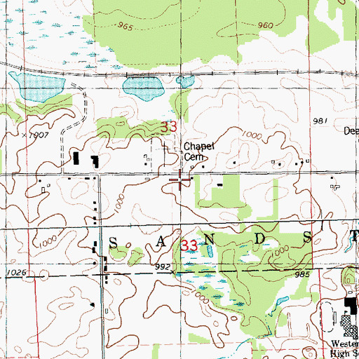 Topographic Map of Chapel Cemetery, MI