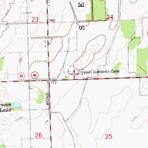 Topographic Map of Chapel Gardens Cemetery, MI