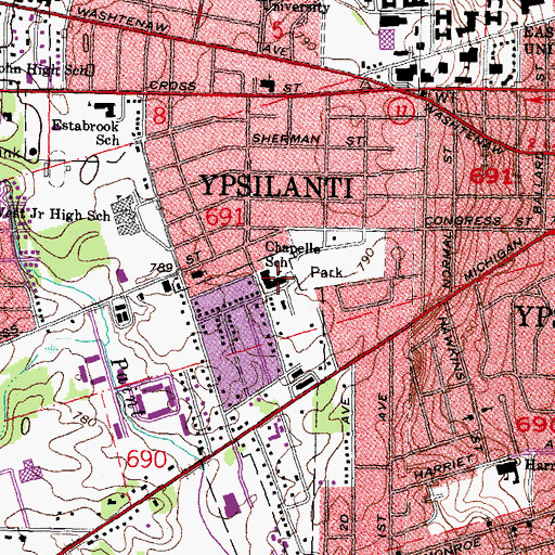Topographic Map of Chapelle School, MI