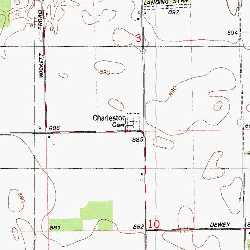 Topographic Map of Charleston Cemetery, MI