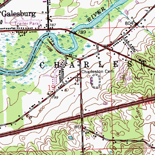 Topographic Map of Charleston Cemetery, MI