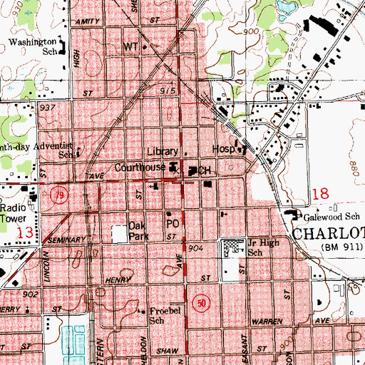 Topographic Map of Charlotte, MI