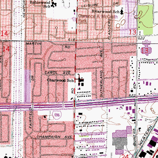 Topographic Map of Charwood School, MI