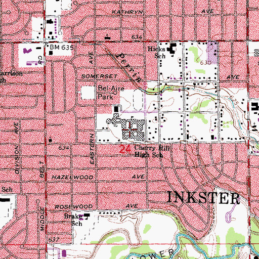 Topographic Map of Cherry Hill High School, MI