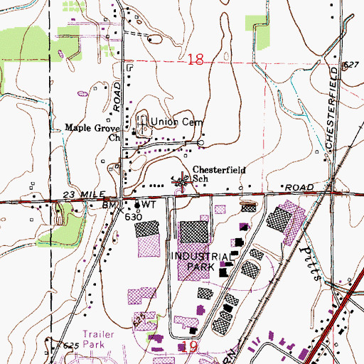 Topographic Map of Chesterfield School, MI