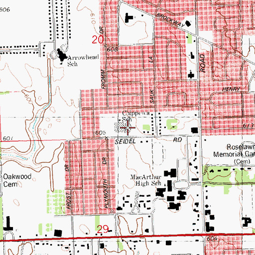 Topographic Map of Chippewa School, MI