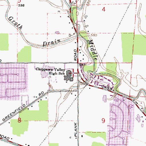 Topographic Map of Chippewa Valley High School, MI