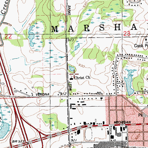 Topographic Map of Christ Church, MI