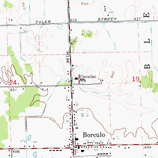 Topographic Map of Borculo Christian School, MI