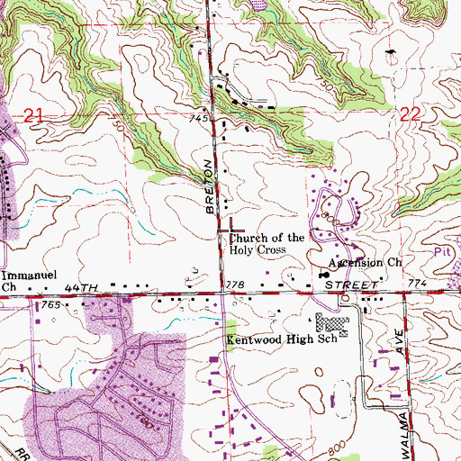 Topographic Map of Church of the Holy Cross, MI