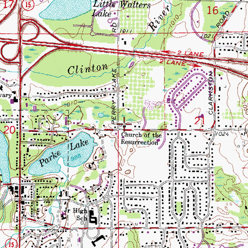Topographic Map of Church of the Resurrection, MI