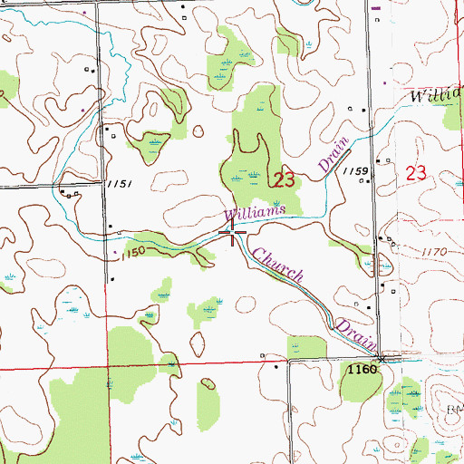 Topographic Map of Church Drain, MI