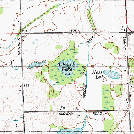 Topographic Map of Church Lake, MI