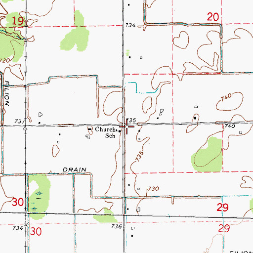 Topographic Map of Church School, MI