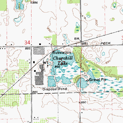 Topographic Map of Churchill Lake, MI